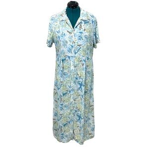 Eddie Bauer Dress Vintage Floral Green Blue XLP